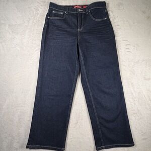 SPANX Petite Jeans Womens Large Dark Wash Straight Leg Pull On Stretch Denim